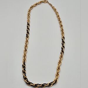 Monet Gold Tone & Black Enamel Chain Necklace Vintage Spiral Twist Estate